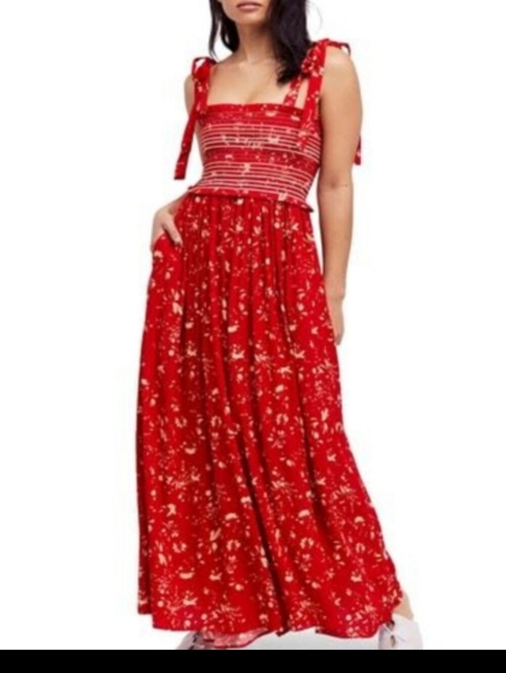 Free People color my world red floral boho festival jumpsuit